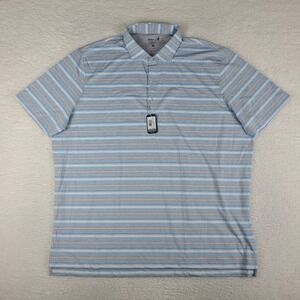 Johnnie O Polo‎ Shirt Mens 2XL XXL Blue Gray Striped Performance UPF 50 Golf NEW